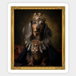 Graceful Long Haired Dachshund - Medieval German Queen  (Framed) Sticker